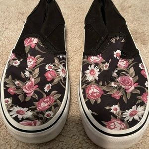 Women’s Black Floral Vans Size 6 1/2